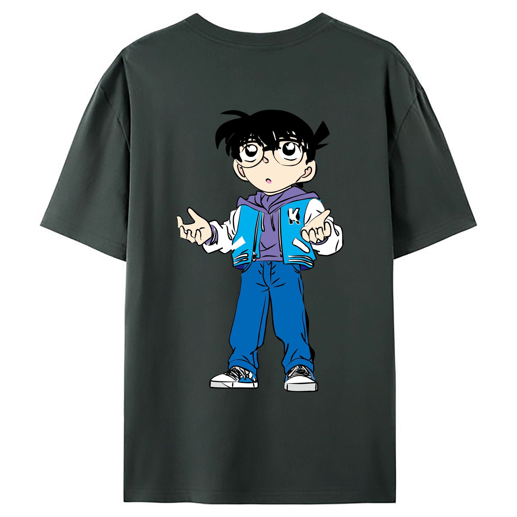 （画像用） 名探偵コナン 江戸川 コナン Detective Conan Conan Edogawa 綿100％ メンズ半袖Tシャツ（バックプリント） 通気性